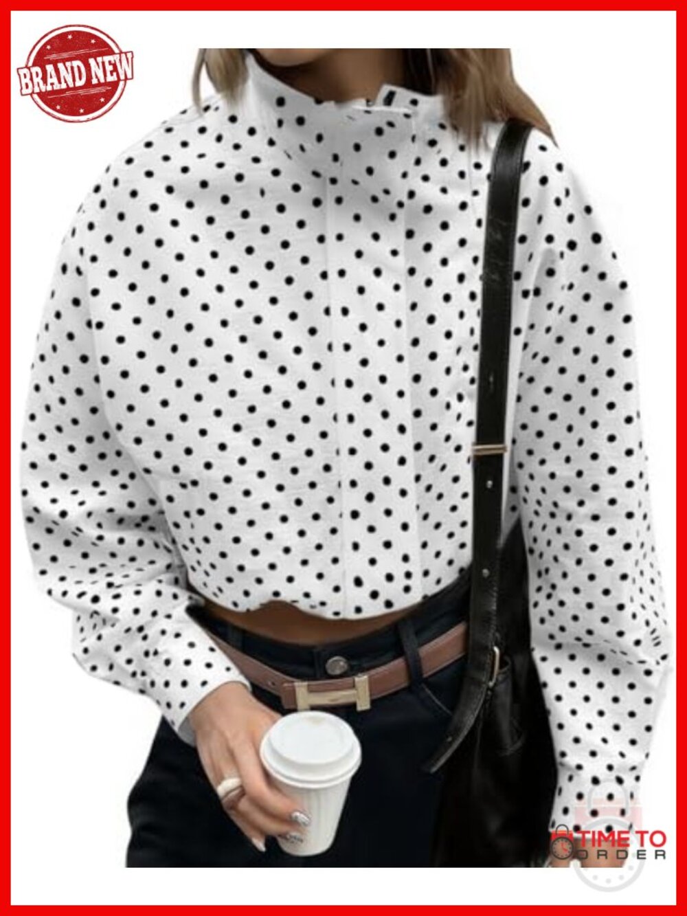 Oversized Polka Dot Zip Up Cropped Jacket Lightweight Casual Spring Coat